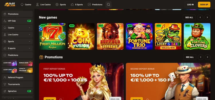 Slot Lair casino lobby with new games and deposit bonus promotions Slot Lair casino lobby with new games and deposit bonus promotions
